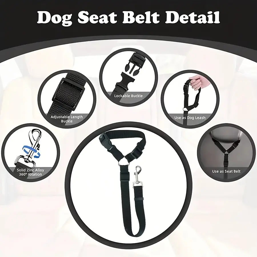 Pawzseek Dog Car Seat Belt Harness Straps - Adjustable, Durable, Easy to Use Pet Safety Accessory for Driving, Safety Harness