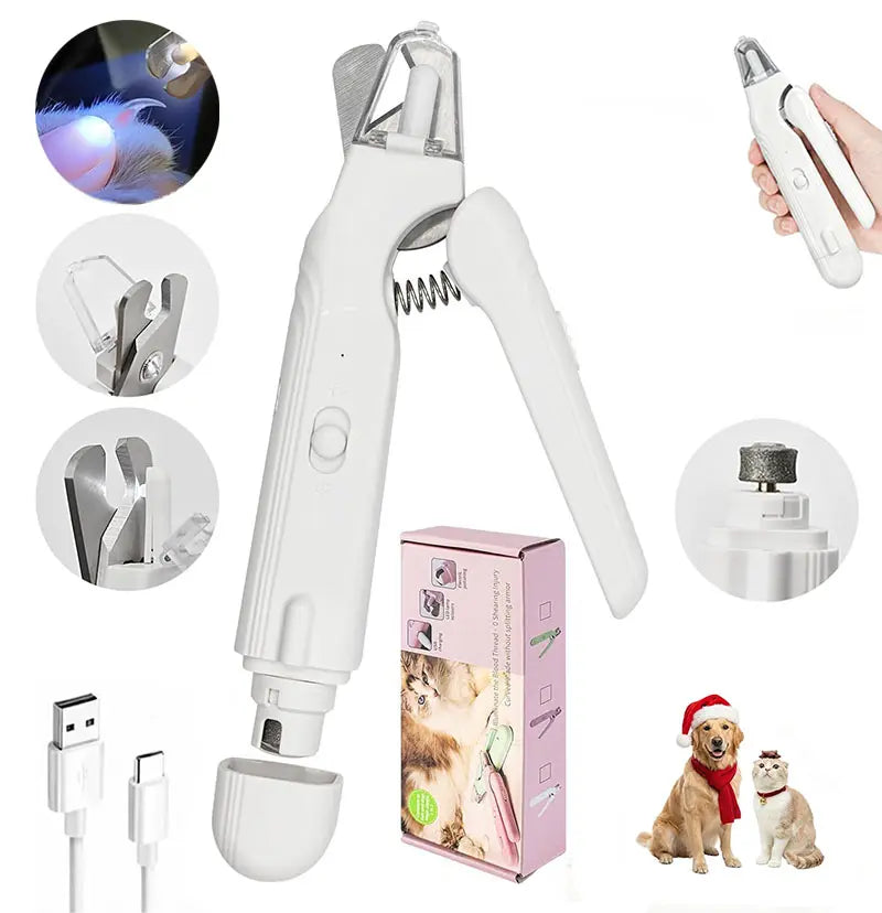 2-In-1 LED Stainless Steel Dog Nail Clipper & Grinder Combo, Safe ABS Universal Pet Grooming Tool, Quiet Low-Vibration, Sharp Blades, USB Rechargeable Paw Trimmer with Polishing for Dogs & Cats Home Use