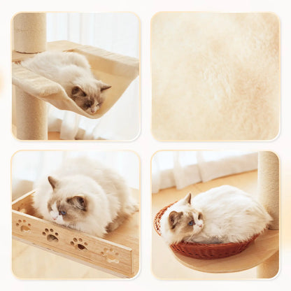 【Summervibes】Adjustable Height Cat Tree Tower (102-118 Inches ) 5-Tier Hemp Scratching Post Indoor/Outdoor Sturdy Cat Activity Center with Perches