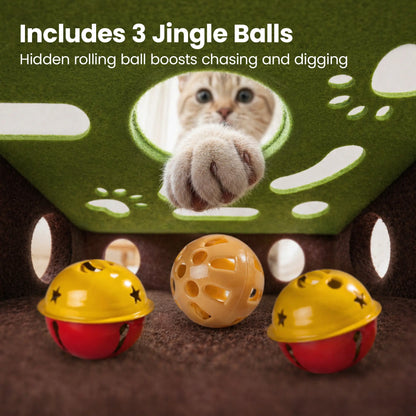 Potaroma Felt Maze Cat Puzzle Toy, Interactive Hide-And-Seek Box with 3 Jingle Balls, Indoor Enrichment Hunting Play for Kittens & Adult Cats to Relieve Boredom & Burn Energy