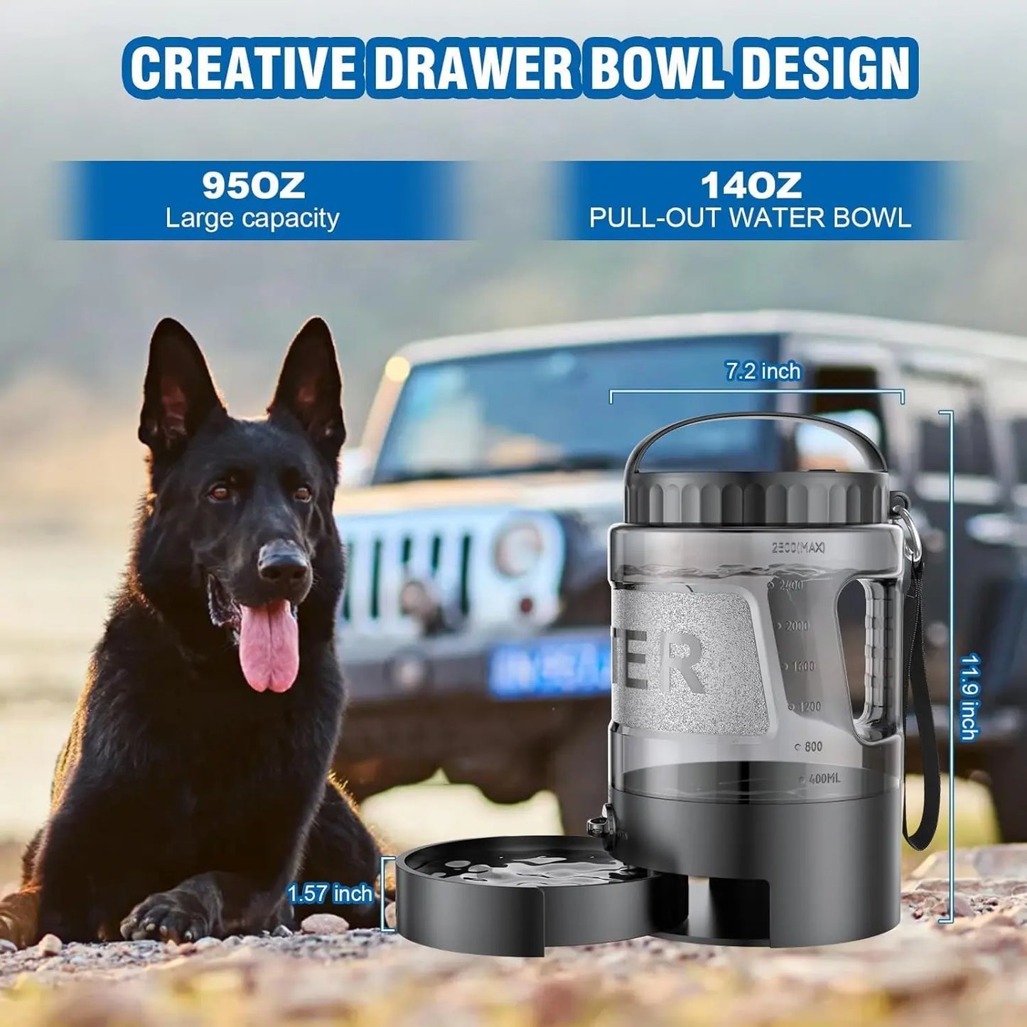 Dog Water Bowl Dispenser, 95Oz Portable Dog Travel Water Bottle ,Large Outdoor Pet Travel Cup for Dogs Camping Hiking Beach Hunting Puppy Essentials for on the Go Park Car Walking Accessories