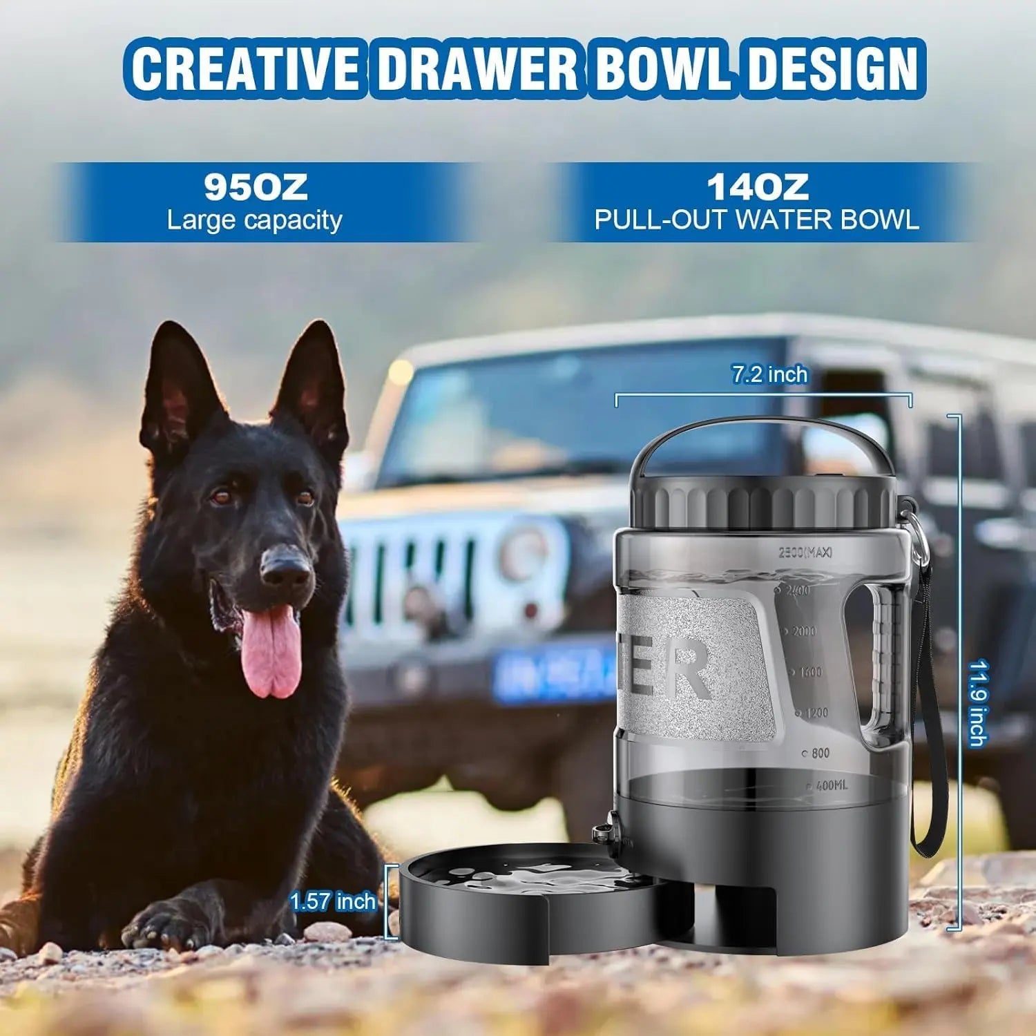 Dog Water Bowl Dispenser, 95Oz Portable Dog Travel Water Bottle ,Large Outdoor Pet Travel Cup for Dogs Camping Hiking Beach Hunting Puppy Essentials for on the Go Park Car Walking Accessories