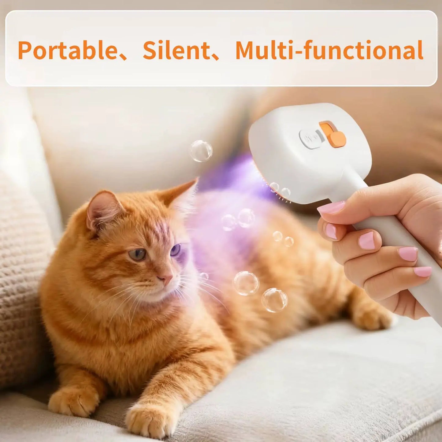 Upgraded 3-In-1 Steam Pet Grooming Brush for Dogs & Cats – Self-Cleaning Deshedding Comb with Spray Mist & UV Light