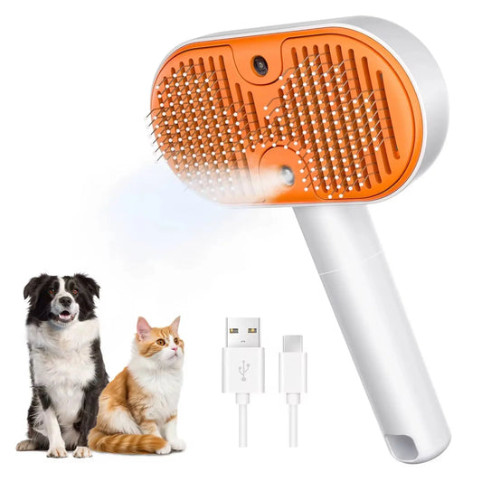 Upgraded 3-In-1 Steam Pet Grooming Brush for Dogs & Cats – Self-Cleaning Deshedding Comb with Spray Mist & UV Light