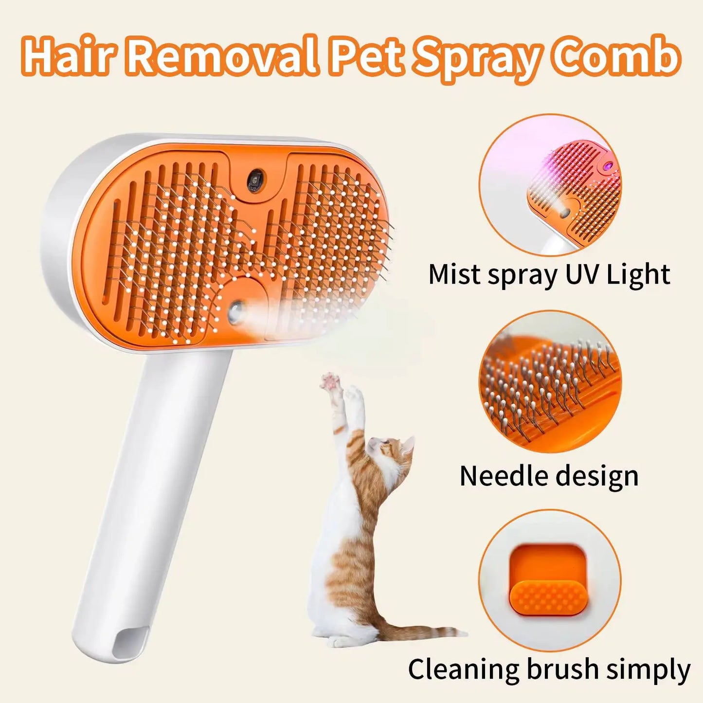 Upgraded 3-In-1 Steam Pet Grooming Brush for Dogs & Cats – Self-Cleaning Deshedding Comb with Spray Mist & UV Light