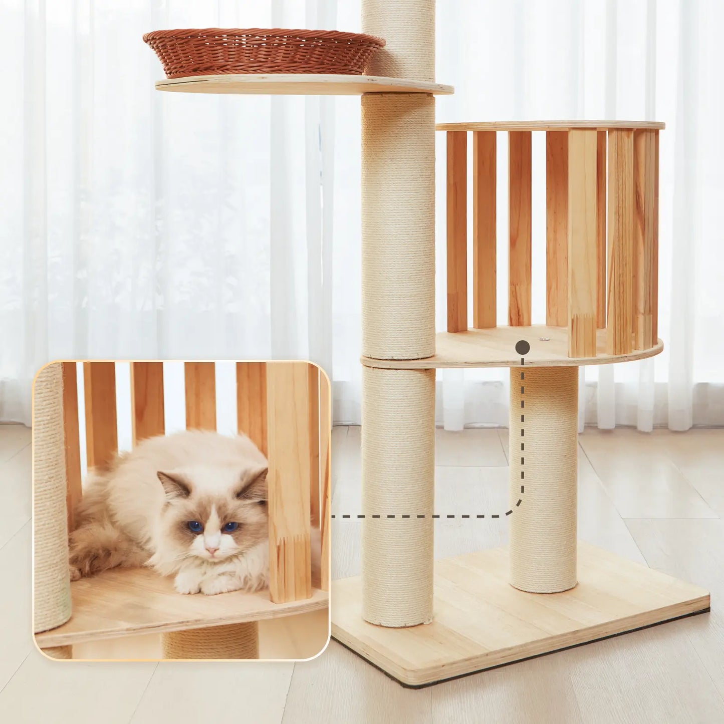 【Summervibes】Adjustable Height Cat Tree Tower (102-118 Inches ) 5-Tier Hemp Scratching Post Indoor/Outdoor Sturdy Cat Activity Center with Perches