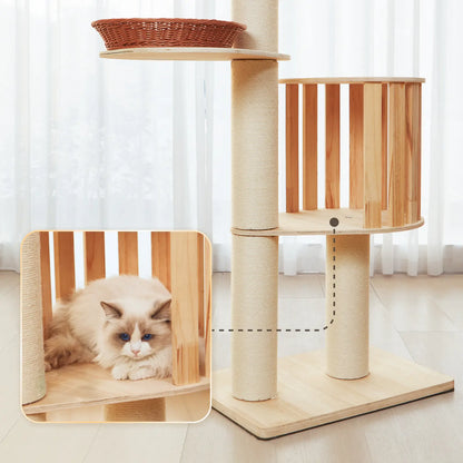 【Summervibes】Adjustable Height Cat Tree Tower (102-118 Inches ) 5-Tier Hemp Scratching Post Indoor/Outdoor Sturdy Cat Activity Center with Perches
