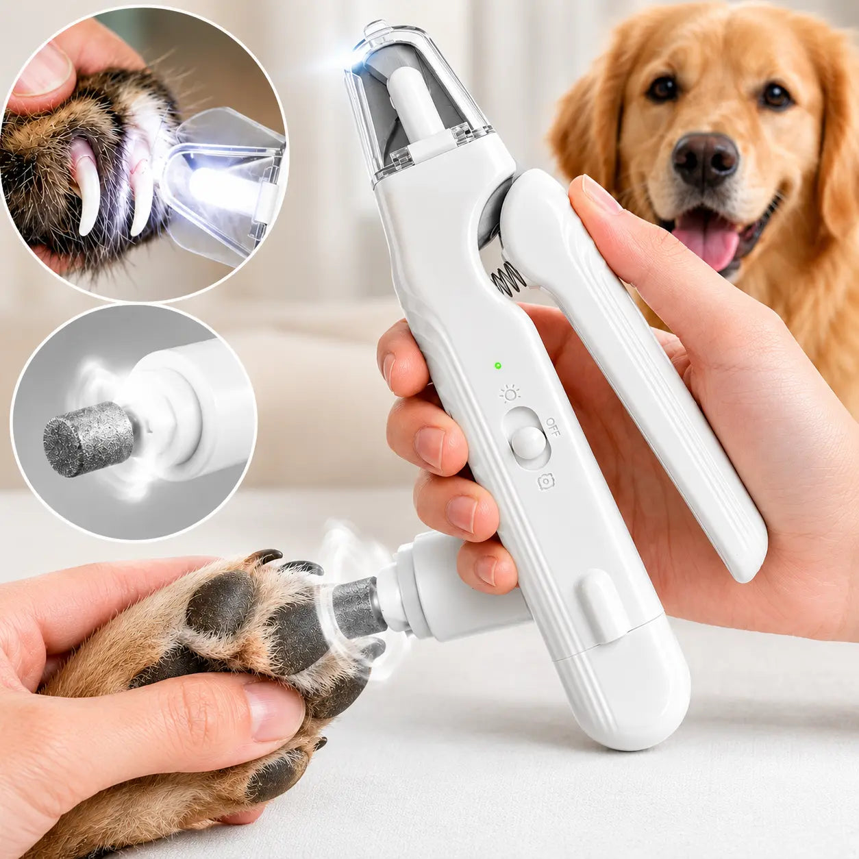 2-In-1 LED Stainless Steel Dog Nail Clipper & Grinder Combo, Safe ABS Universal Pet Grooming Tool, Quiet Low-Vibration, Sharp Blades, USB Rechargeable Paw Trimmer with Polishing for Dogs & Cats Home Use