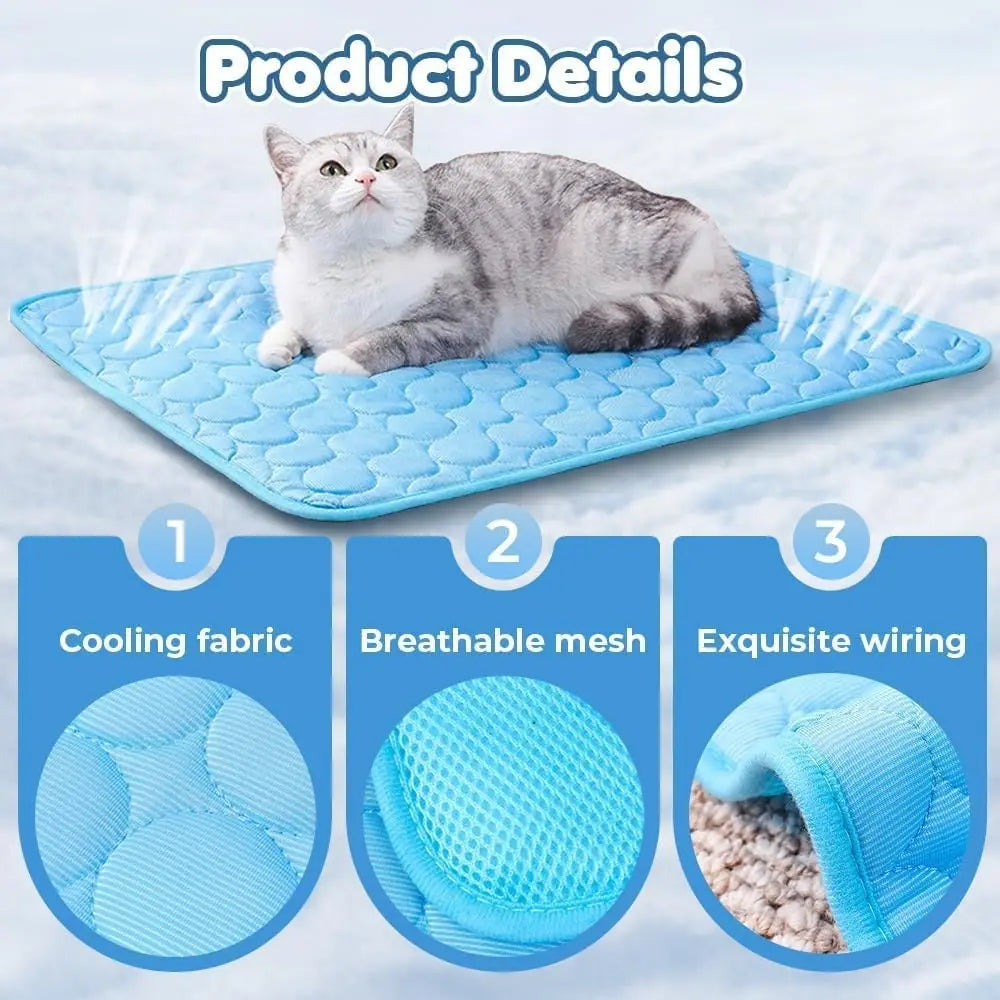 Dog Cooling Mat for Small to Medium Dogs, Long-Lasting Cool Pad for Outdoor & Indoor Use with Ice Silk Fabric & Waterproof Cover, Summer Cooling Pet Bed, Non-Slip Washable Pet Blanket