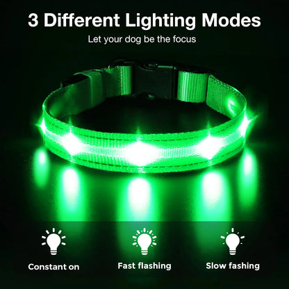 Ultra-Bright LED Dog Collar, Rechargeable & Waterproof, High Visibility Glow for Night Walks, Adjustable Safety Collar for All Dogs