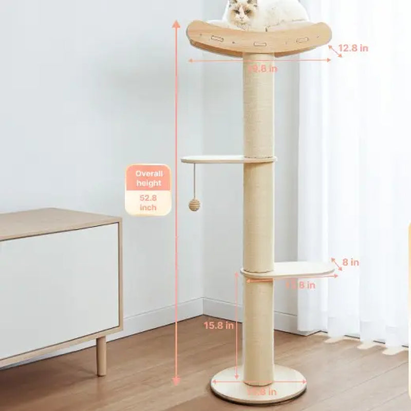 【Summervibes】Adjustable Height Cat Tree Tower (102-118 Inches ) 5-Tier Hemp Scratching Post Indoor/Outdoor Sturdy Cat Activity Center with Perches