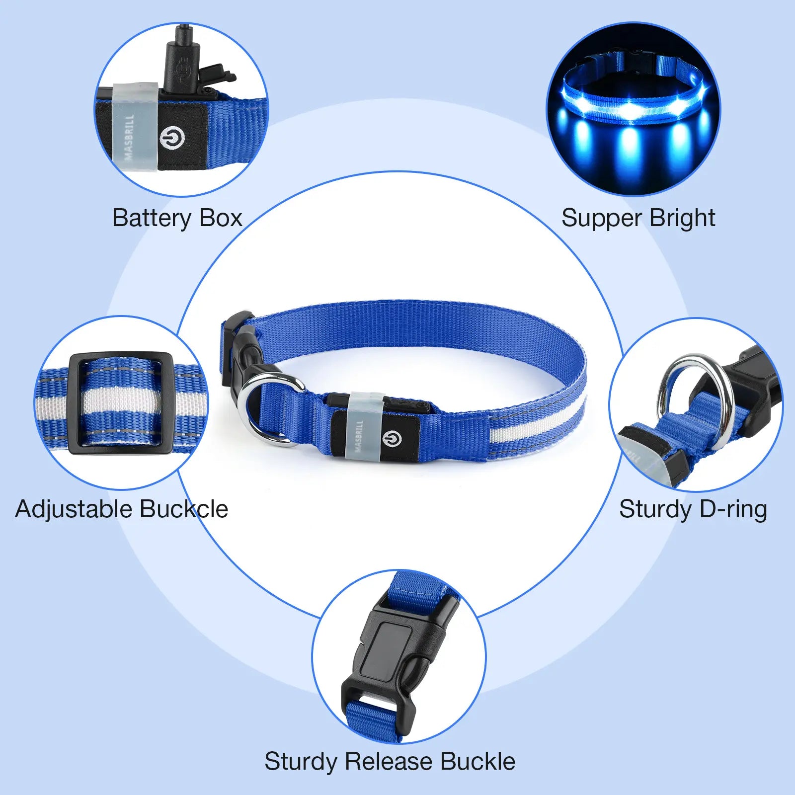 Ultra-Bright LED Dog Collar, Rechargeable & Waterproof, High Visibility Glow for Night Walks, Adjustable Safety Collar for All Dogs