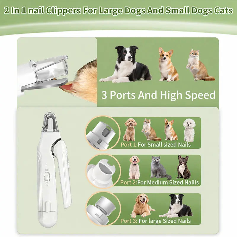 2-In-1 LED Stainless Steel Dog Nail Clipper & Grinder Combo, Safe ABS Universal Pet Grooming Tool, Quiet Low-Vibration, Sharp Blades, USB Rechargeable Paw Trimmer with Polishing for Dogs & Cats Home Use
